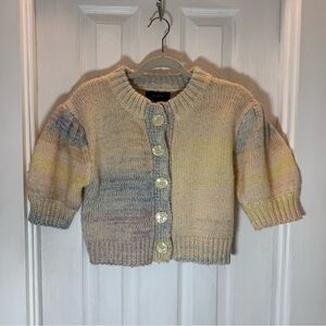 En Saison Ombre Pastel Puff Sleeve Cropped Button Cardigan Women’s Size Small